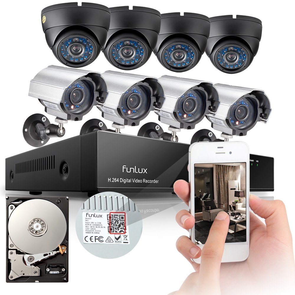 Funlux KS-C88ZCH-5G.. 8CH 960H Network DVR 8 600TVL Outdoor Metal CCTV IR Surveillance Camera System