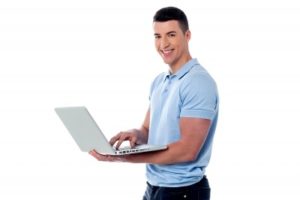 Guy using laptop computer