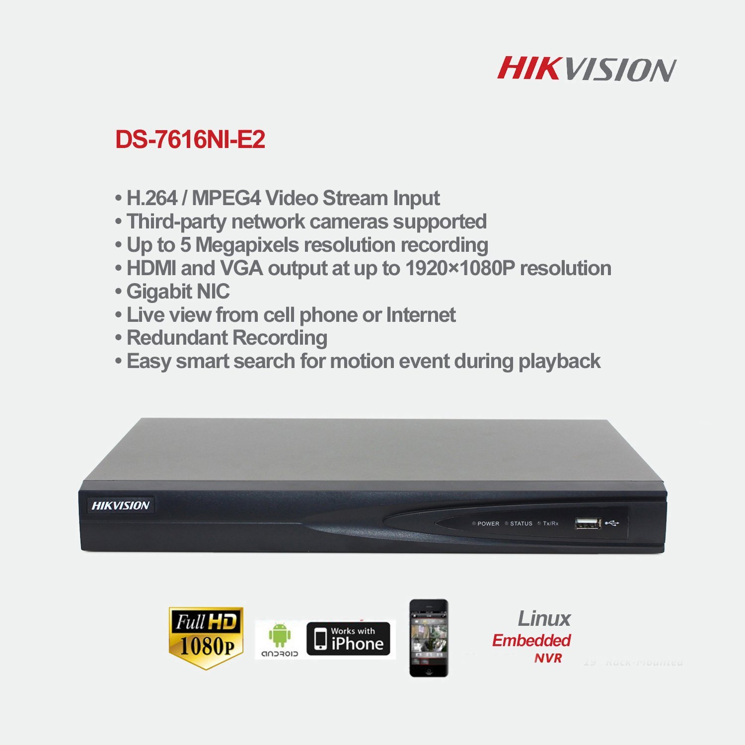 HIKVISION DS-7616NI-E2 NVR Network Video Recorder