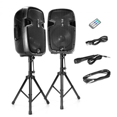 Pyle Dual 12-Inch Powered Speakers With Stand and Mic