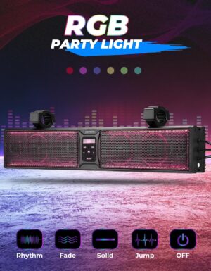 KEMIMOTO 6-Speaker UTV Sound Bar Waterproof Bluetooth RGB