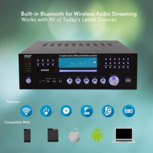 Pyle Home Theater Bluetooth Amplifier Receiver - 4 Channel 3000 Watt Stereo Speaker Home Audio Amplifier